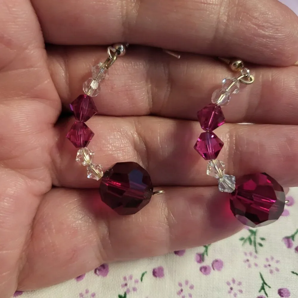 Red & White Swarovski Crystal Hook Earrings and Pendant